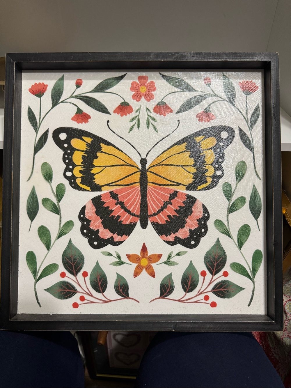 Butterfly Wall Art - Yellow and Pink Floral Print
